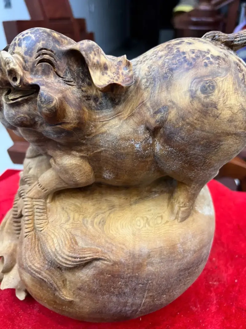 Tượng Gỗ Heo Gỗ Nu Ngọc Am Liền Khối Đang Lên Tuyết 21 - 23 - 21