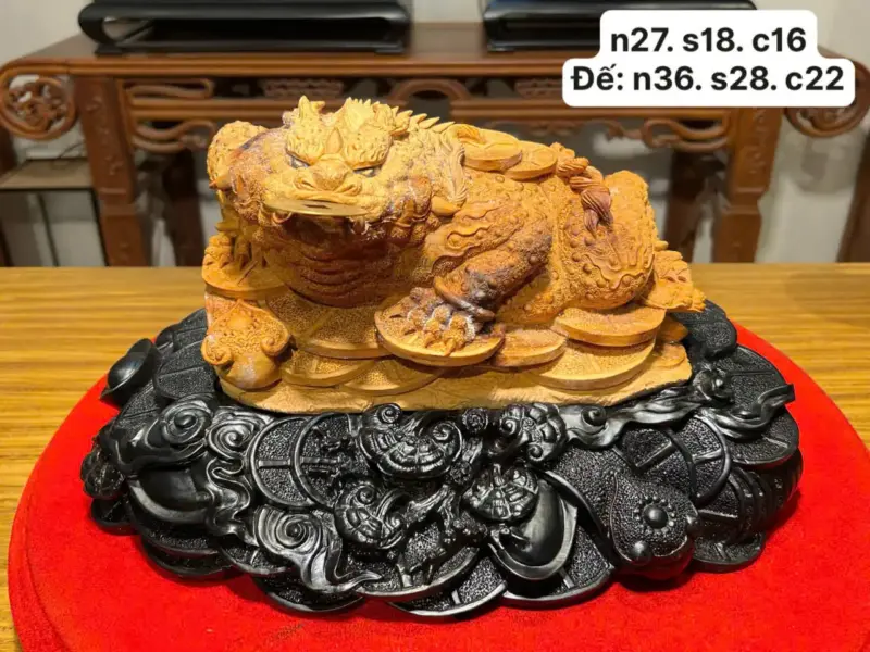 Tượng Cóc Gỗ Hoàng Đàn Cao 22cm