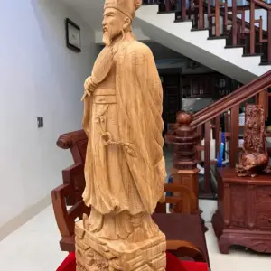 Tượng Khổng Minh Gỗ Ngọc Am Liền Khối Có Sơn Cao 80cm