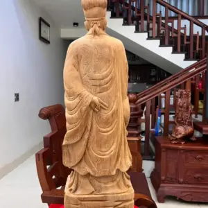 Tượng Khổng Minh Gỗ Ngọc Am Liền Khối Có Sơn Cao 80cm