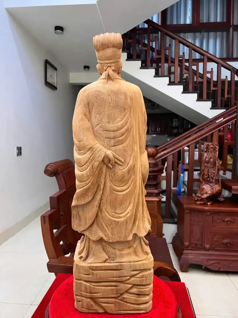 Tượng Khổng Minh Gỗ Ngọc Am Liền Khối Có Sơn Cao 80cm