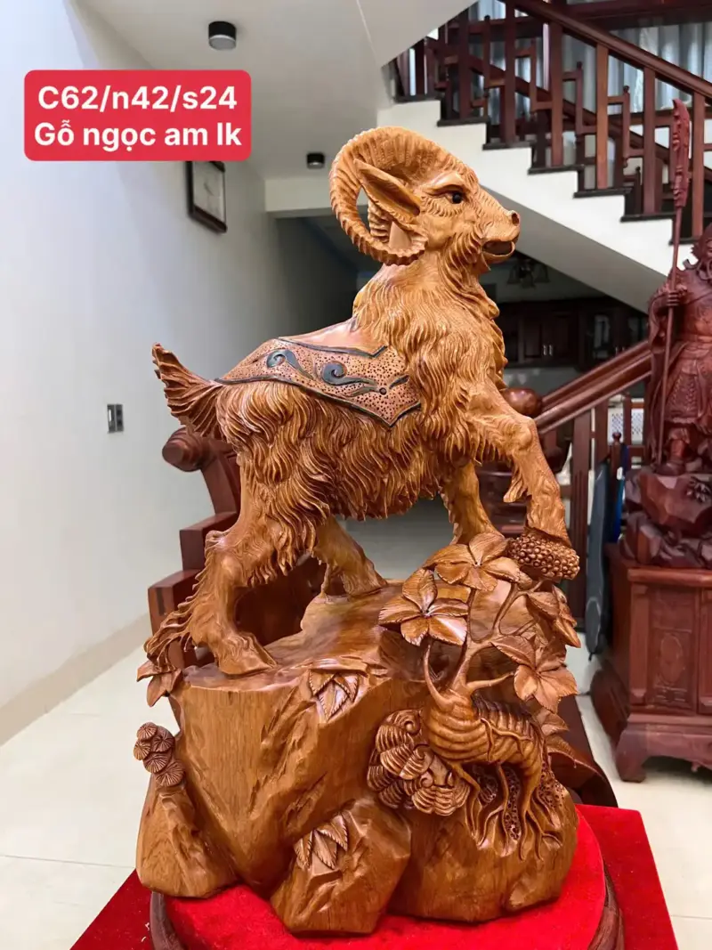 Tượng Nhất Dương Gỗ Ngọc Am Liền Khối Cao 62cm