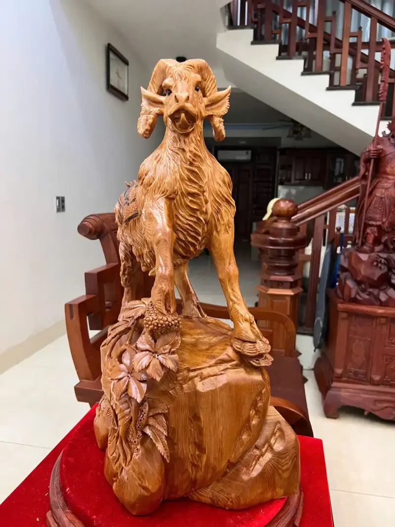 Tượng Nhất Dương Gỗ Ngọc Am Liền Khối Cao 62cm