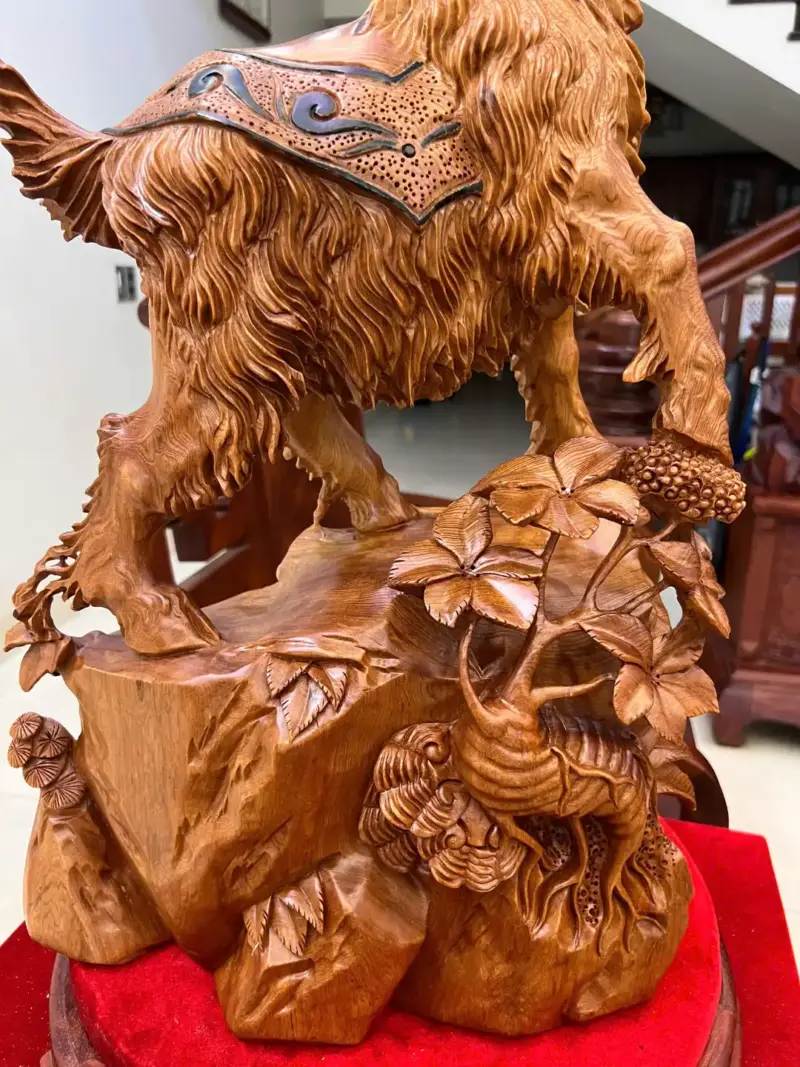 Tượng Nhất Dương Gỗ Ngọc Am Liền Khối Cao 62cm