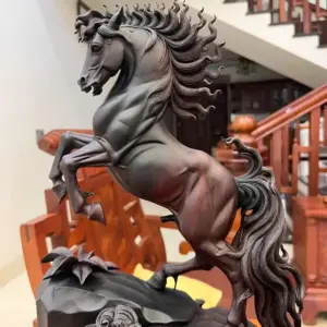 Tượng Nhất Mã Phi Thiên Gỗ Trắc Đen Liền Khối Cao 48cm