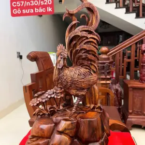 Tượng Nhất Kê Gỗ Sưa Bắc Cao 57cm