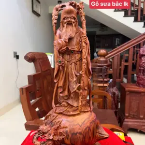 Tượng Cụ Thọ Tiên Gỗ Sưa Bắc Liền Khối Cao 54cm