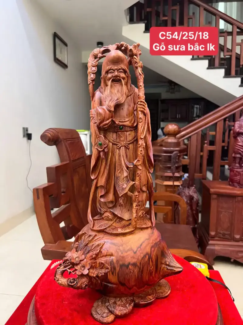 Tượng Cụ Thọ Tiên Gỗ Sưa Bắc Liền Khối Cao 54cm