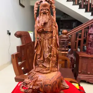 Tượng Cụ Thọ Tiên Gỗ Sưa Bắc Liền Khối Cao 54cm