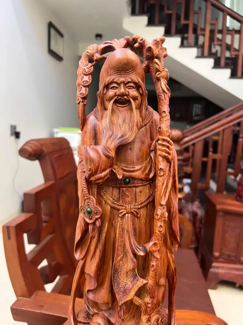 Tượng Ông Thọ Tiên Gỗ Sưa Bắc Liền Khối Cao 54