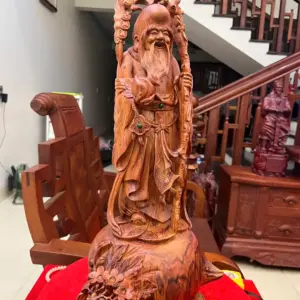 Tượng Cụ Thọ Tiên Gỗ Sưa Bắc Liền Khối Cao 54cm