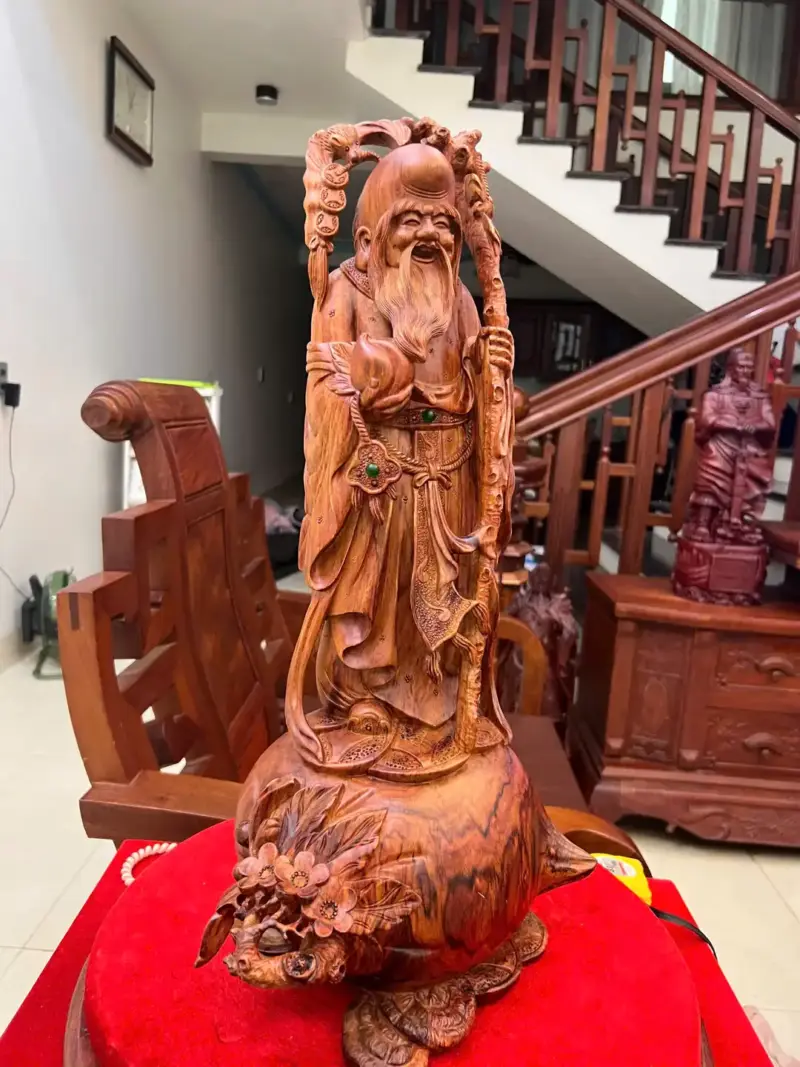 Tượng Cụ Thọ Tiên Gỗ Sưa Bắc Liền Khối Cao 54cm