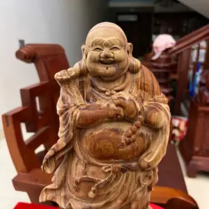 Tượng Di Lặc Chúc Phúc Gỗ Sưa Bắc Liền Khối Gỗ Già Tím Lịm Có Sơn Cao 40cm