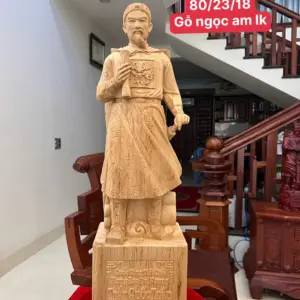 Tượng Trần Quốc Tuấn Gỗ Ngọc Am Liền Khối Cao 80