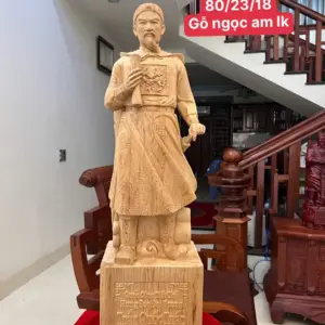 Tượng Trần Quốc Tuấn Gỗ Ngọc Am Liền Khối Cao 80cm