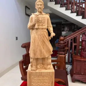 Tượng Trần Quốc Tuấn Gỗ Ngọc Am Liền Khối Cao 80cm