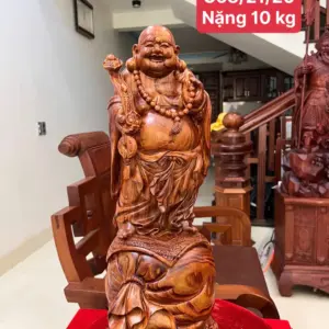 Tượng Di Lặc Gỗ Sưa Bắc Liền Khối Vân Đẹp Cao 58cm
