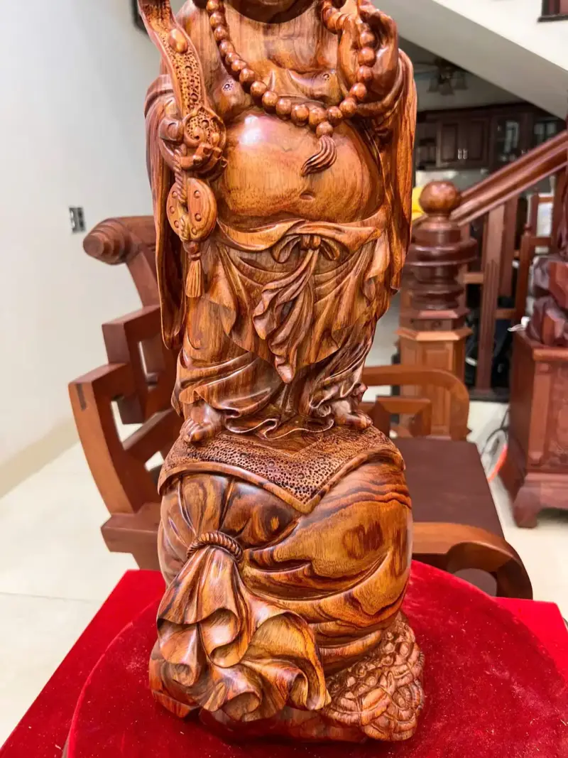 Tượng Di Lặc Gỗ Sưa Bắc Liền Khối Vân Đẹp Cao 58cm