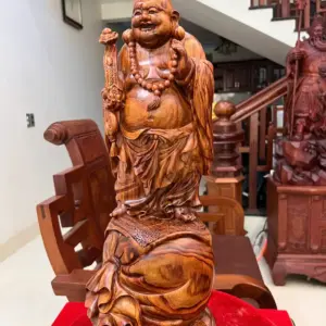 Tượng Di Lặc Gỗ Sưa Bắc Liền Khối Vân Đẹp Cao 58cm