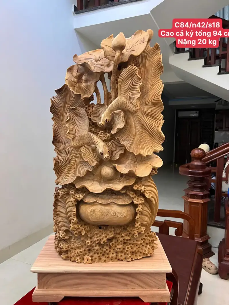 Tượng Cá Xiêm Gỗ Ngọc Am Chất Già Thơm Liền Khối Cao 84cm