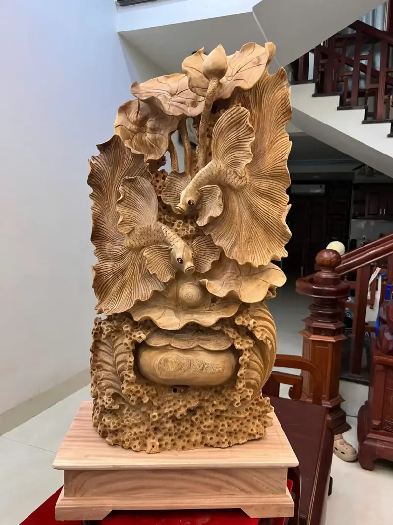 Tượng Cá Xiêm Gỗ Ngọc Am Chất Già Thơm Liền Khối Cao 84cm