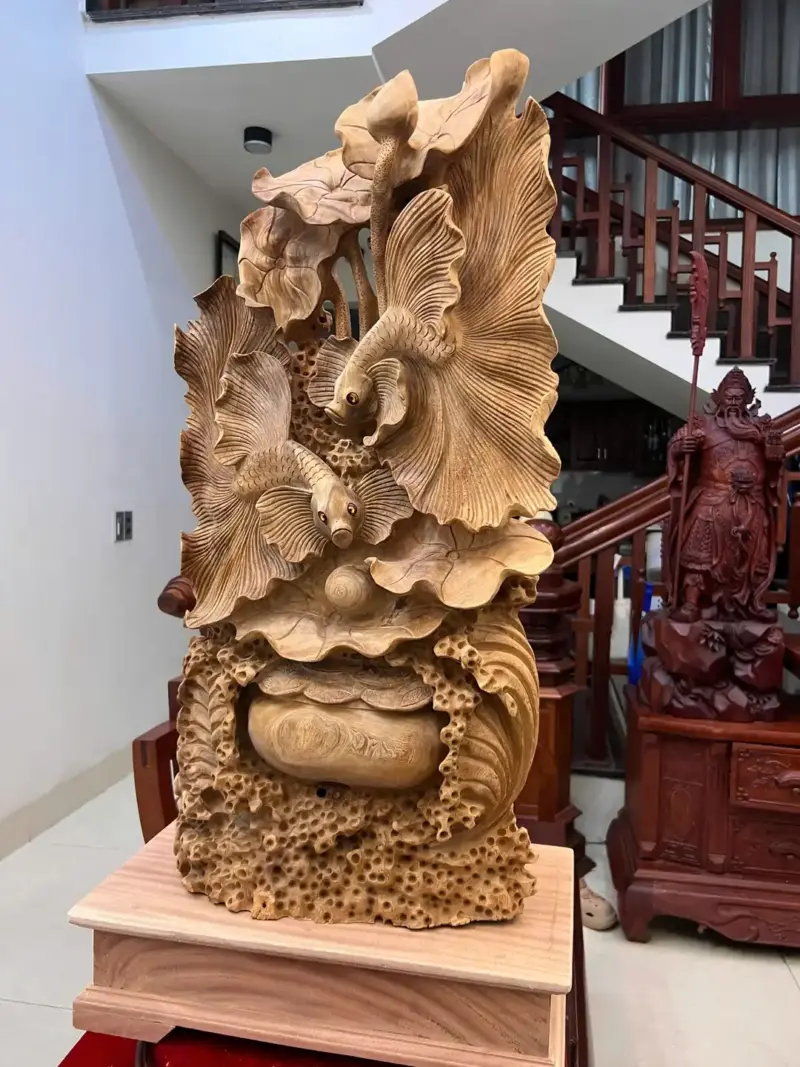 Tượng Cá Xiêm Gỗ Ngọc Am Chất Già Thơm Liền Khối Cao 84cm