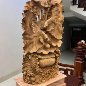 Tượng Cá Xiêm Gỗ Ngọc Am Chất Già Thơm Liền Khối Cao 84cm