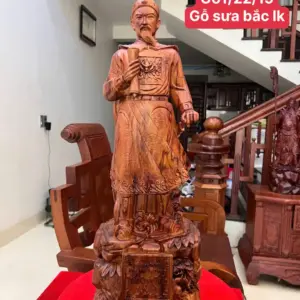 Tượng Trần Quốc Tuấn Gỗ Sưa Bắc Liền Khối Vân Đẹp Cao 61cm