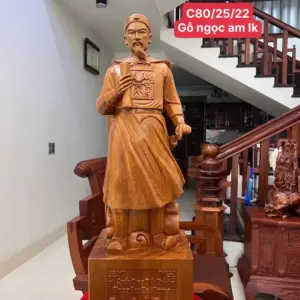 Tượng Trần Quốc Tuấn Gỗ Ngọc Am Liền Khối Cao 80cm