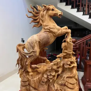 Tượng Nhất Mã Gỗ Ngọc Am Chất Gỗ Già Thơm Cao 59cm