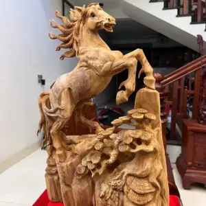 Tượng Nhất Mã Gỗ Ngọc Am Chất Gỗ Già Thơm Cao 59cm