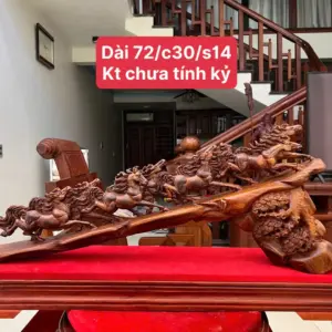 Tượng Cầu Bát Mã Gỗ Sưa Bắc Phôi Gỗ Già Vân Tím Cao 30cm