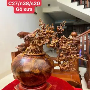 Bình Hoa Mai Gỗ Sưa Bắc Cao 27cm