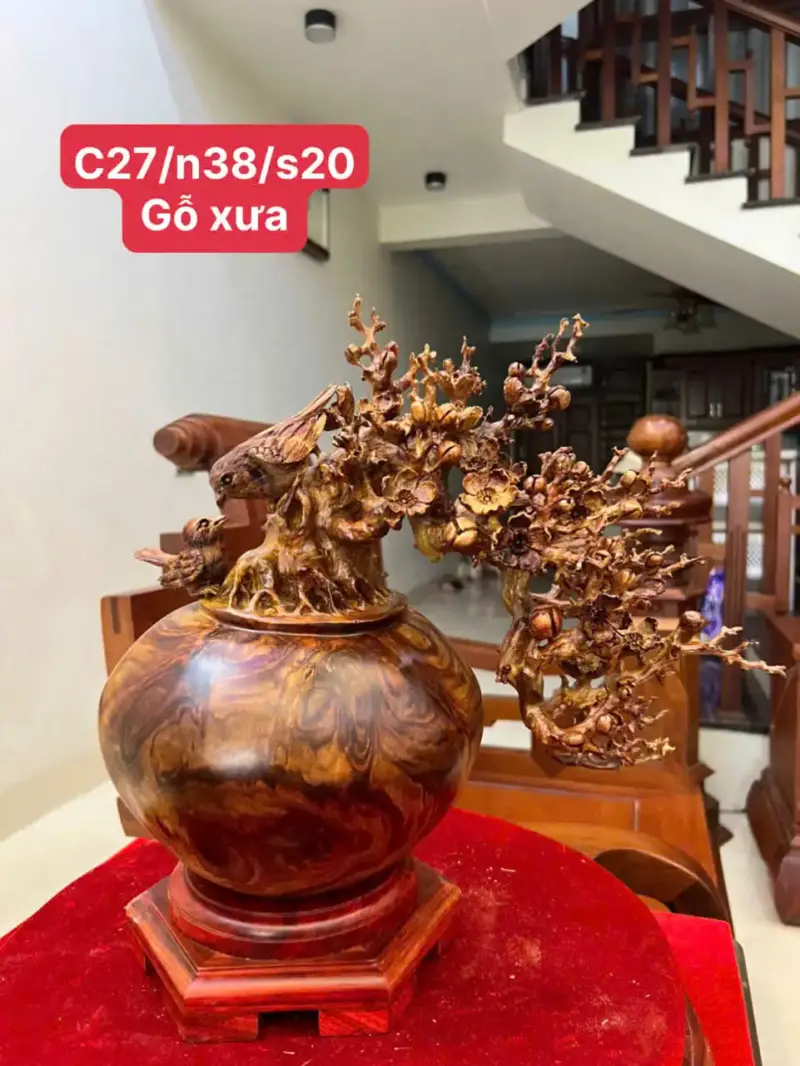 Bình Hoa Mai Gỗ Sưa Bắc Cao 27cm