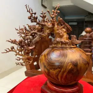 Bình Hoa Mai Gỗ Sưa Bắc Cao 27cm