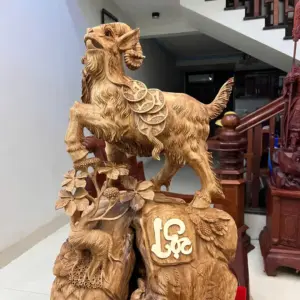 Tượng Nhất Dê Gỗ Ngọc Am To Đẹp Đậm Dầu Cao 71cm