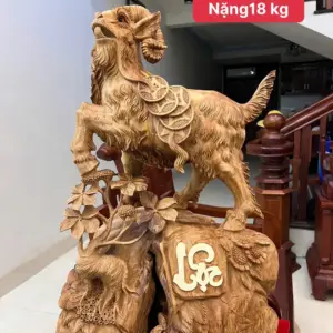 Tượng Nhất Dê Gỗ Ngọc Am To Đẹp Đậm Dầu Cao 71cm