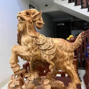 Tượng Nhất Dê Gỗ Ngọc Am To Đẹp Đậm Dầu Cao 71cm