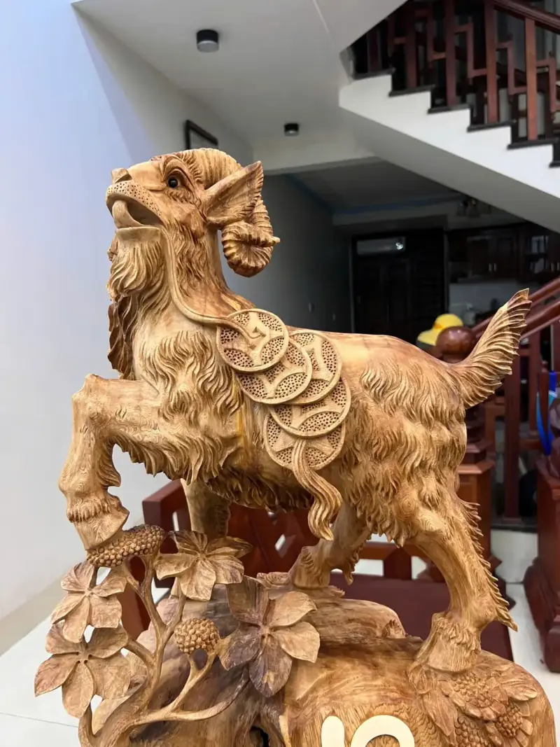 Tượng Nhất Dê Gỗ Ngọc Am To Đẹp Đậm Dầu Cao 71cm
