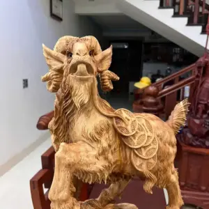 Tượng Nhất Dê Gỗ Ngọc Am To Đẹp Đậm Dầu Cao 71cm