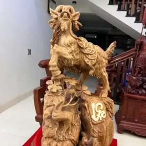 Tượng Nhất Dê Gỗ Ngọc Am To Đẹp Đậm Dầu Cao 71cm