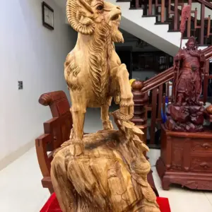 Tượng Nhất Dê Gỗ Ngọc Am To Đẹp Đậm Dầu Cao 71cm