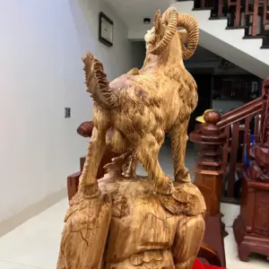 Tượng Nhất Dê Gỗ Ngọc Am To Đẹp Đậm Dầu Cao 71cm