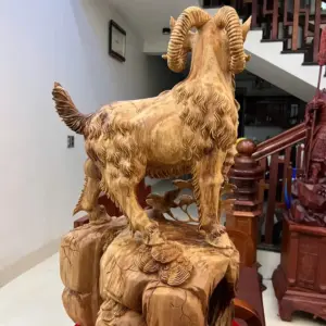 Tượng Nhất Dê Gỗ Ngọc Am To Đẹp Đậm Dầu Cao 71cm