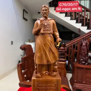 Tượng Trần Quốc Tuấn Gỗ Ngọc Am Liền Khối Cao 70cm