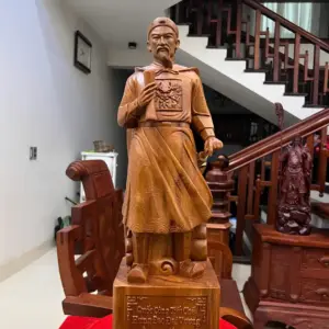 Tượng Trần Quốc Tuấn Gỗ Ngọc Am Liền Khối Cao 70cm