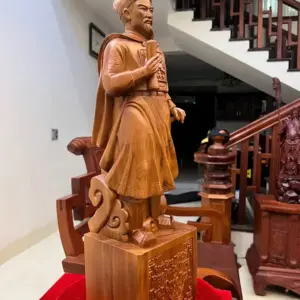 Tượng Trần Quốc Tuấn Gỗ Ngọc Am Liền Khối Cao 70cm