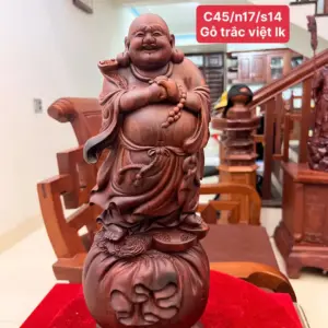 Tượng Di Lặc Chúc Phúc Gỗ Trắc Việt Liền Khối Cao 45cm