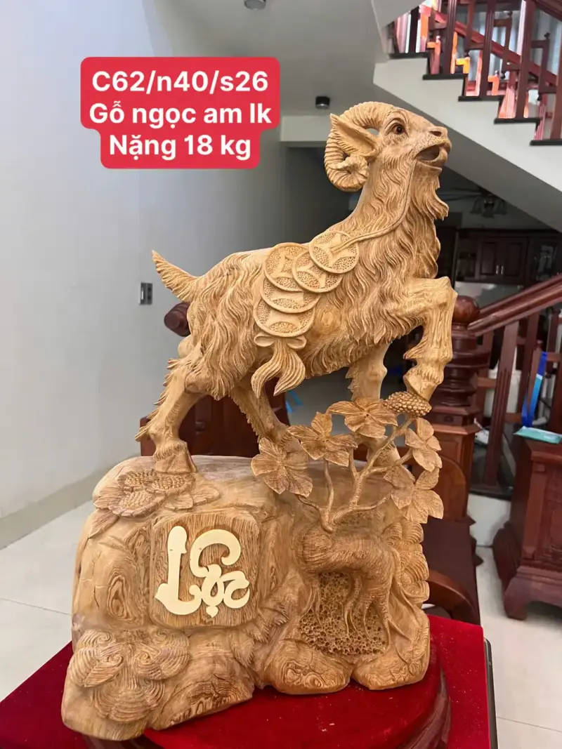 Tượng Nhất Dương Gỗ Ngọc Am Chất Gỗ Nặng Mộc Đẹp Cao 62cm