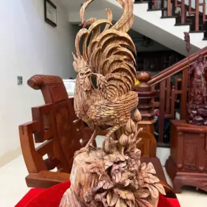 Tượng Nhất Kê Gỗ Sưa Bắc Liền Khối Hàng Nghệ Nhân Tắc Kê Vân Tím Lịm Có Sơn Cao 58cm